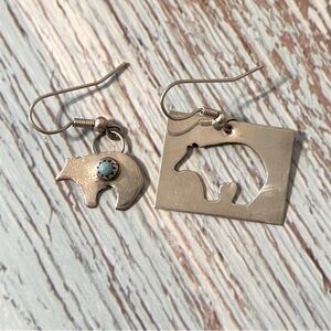 Native American sterling turquoise cutout bear earrings signed RC sterling